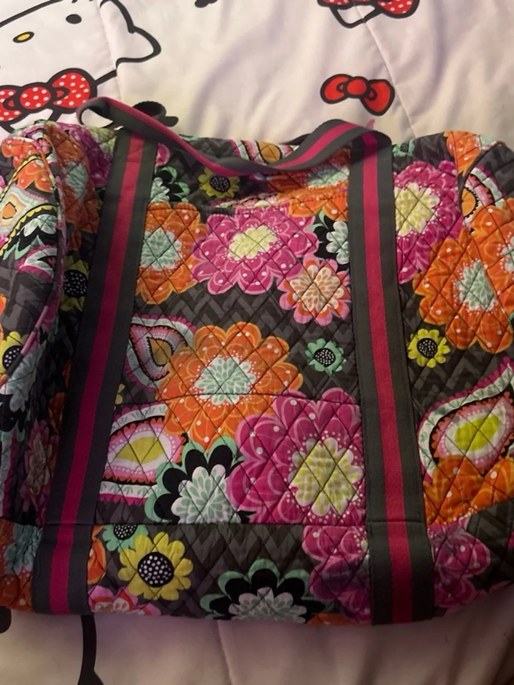 Vera Bradley Quilted Floral Tote in Pink, Orange & Green